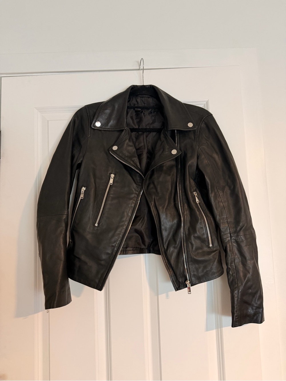 Zara Black Leather Biker Jacket with Silver Hardware